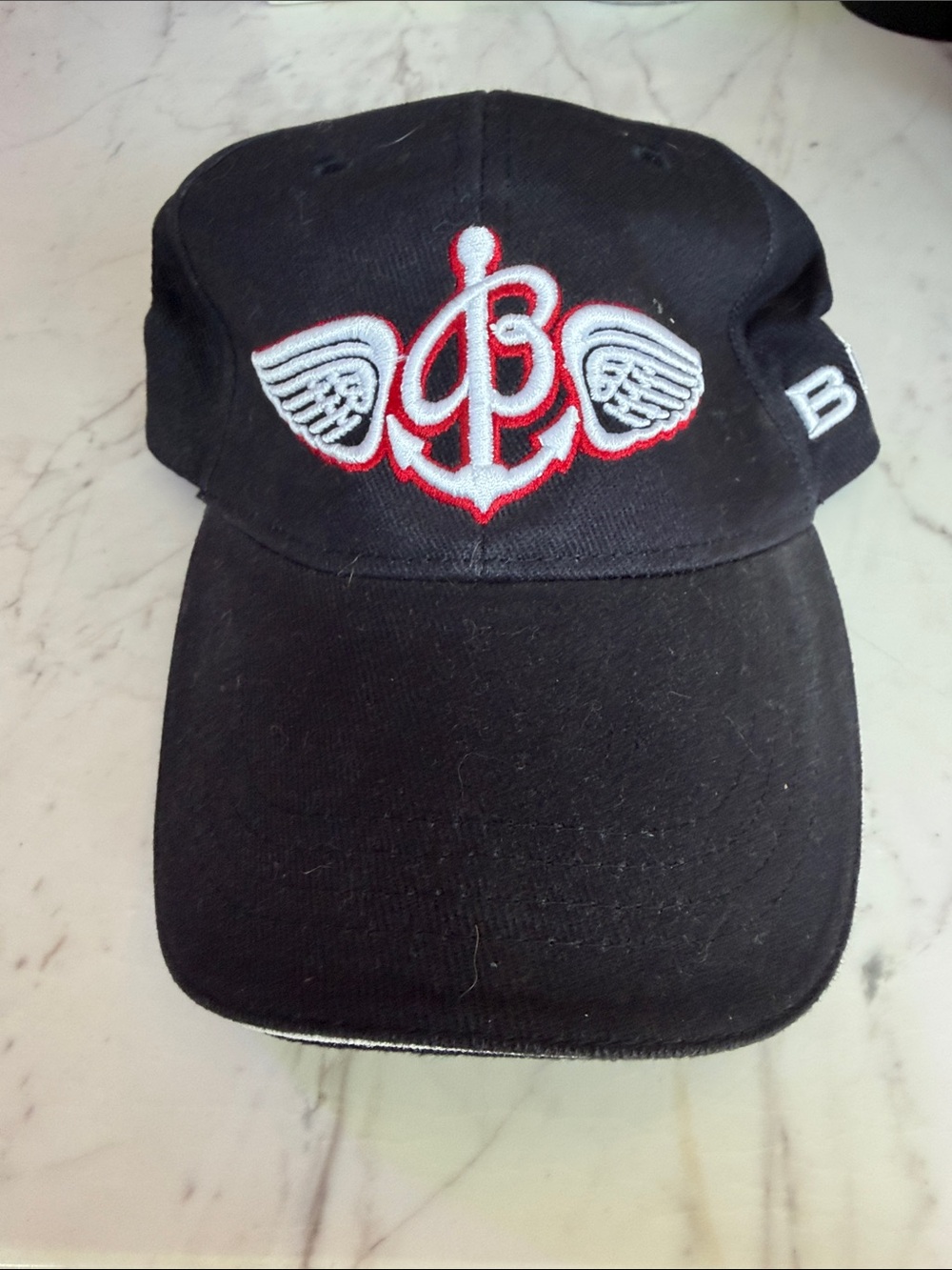 Breitling Black Baseball Cap with White and Red Winged Anchor
